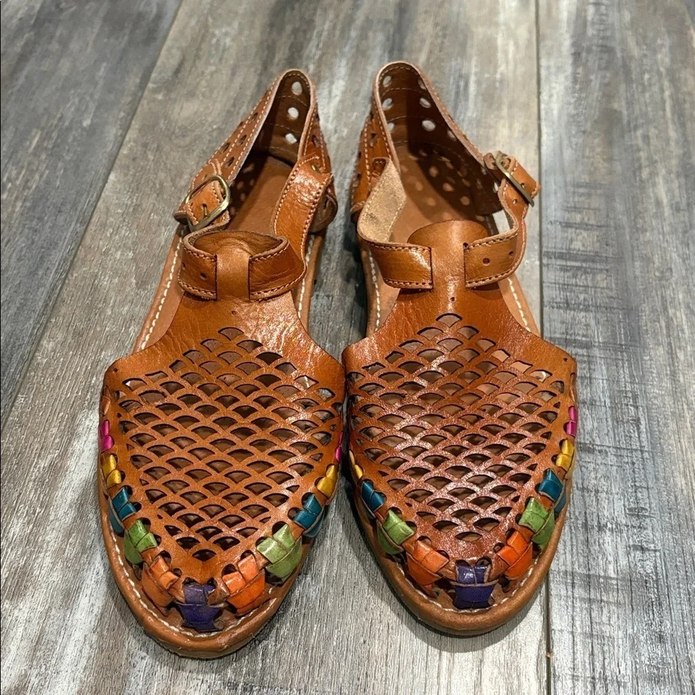 Women’s Mexican Huaraches Shoes Leather Loafer Brown size 8